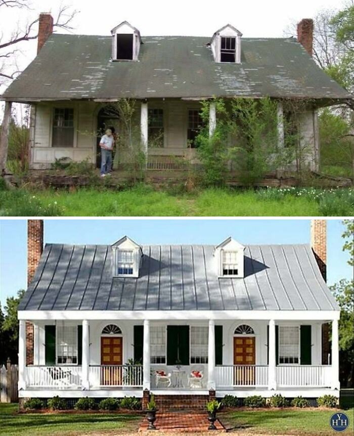 Przed i Po ~ Dom w stylu federalnym w Mississippi.