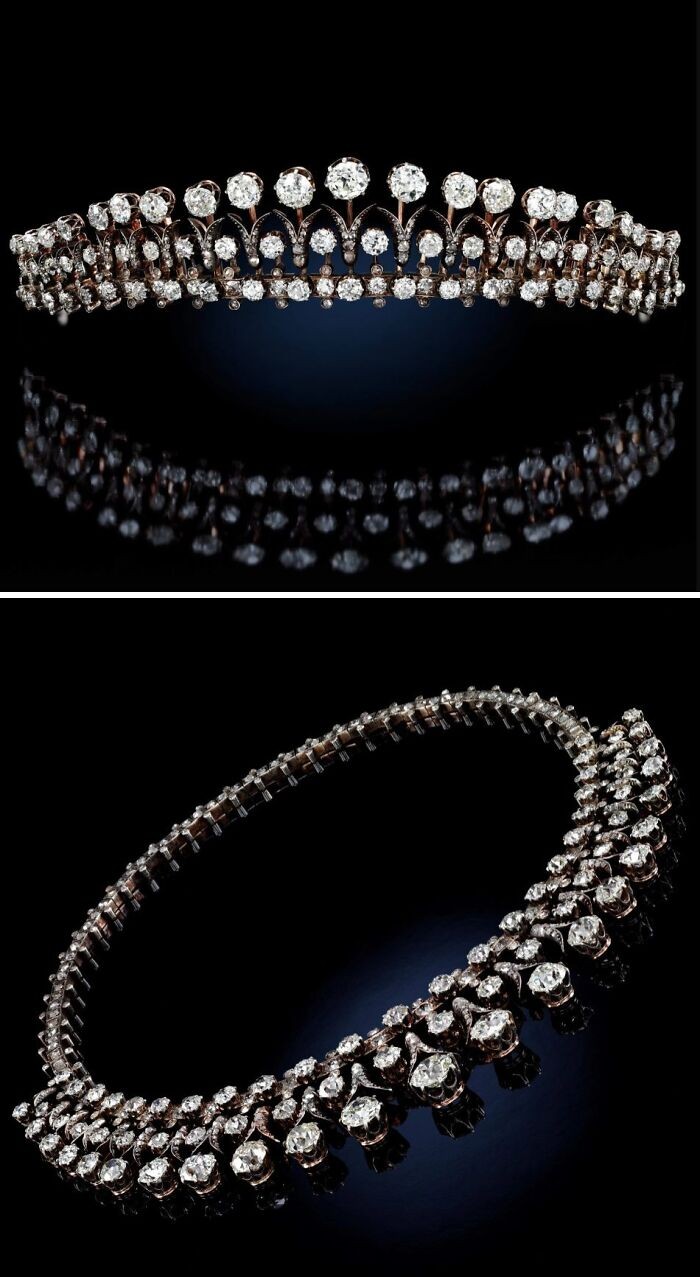 Diadem i naszyjnik z diamentami, lata 1880.
