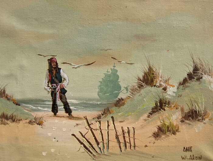 #11 "Why Is The Rum Always Gone" Acrylic On Thrifted Painting
