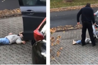 Córka położyła się na ziemi przy aucie i nie zamierzała się ruszyć. Tata znalazł sposób na jej fochy 