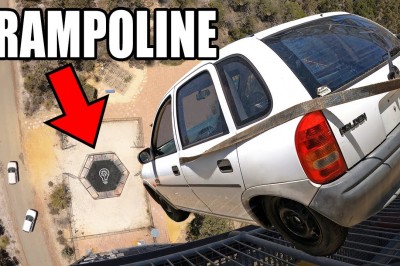 Oto co się stanie, gdy zrzucisz auto na trampolinę z 45m