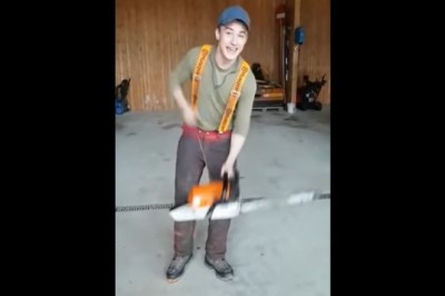 Przetestował na sobie spodnie dla pilarza. Trzeba mieć nerwy ze stali