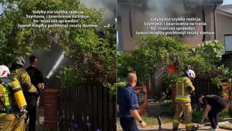 Strażak jadący autem zauważył dym. Okazało się, że pali się dom. Jego szybką pomoc uchwycono na nagraniu