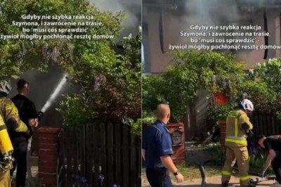 Strażak jadący autem zauważył dym. Okazało się, że pali się dom. Jego szybką pomoc uchwycono na nagraniu