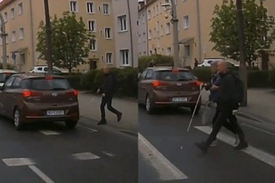 Niewidomy kontra auto na przejściu dla pieszych. Bo jemu bardzo się spieszyło przejechać