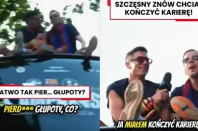 Lewy i Szczęsny ukradli show podczas parady przez Barcelonę. Leciały żarty, a nawet parodia Tomaszewskiego